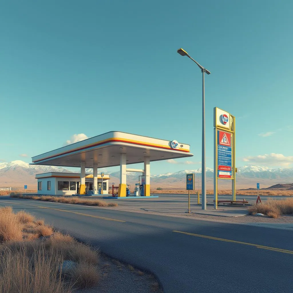 Moderna estación de servicio YPF en ruta patagónica