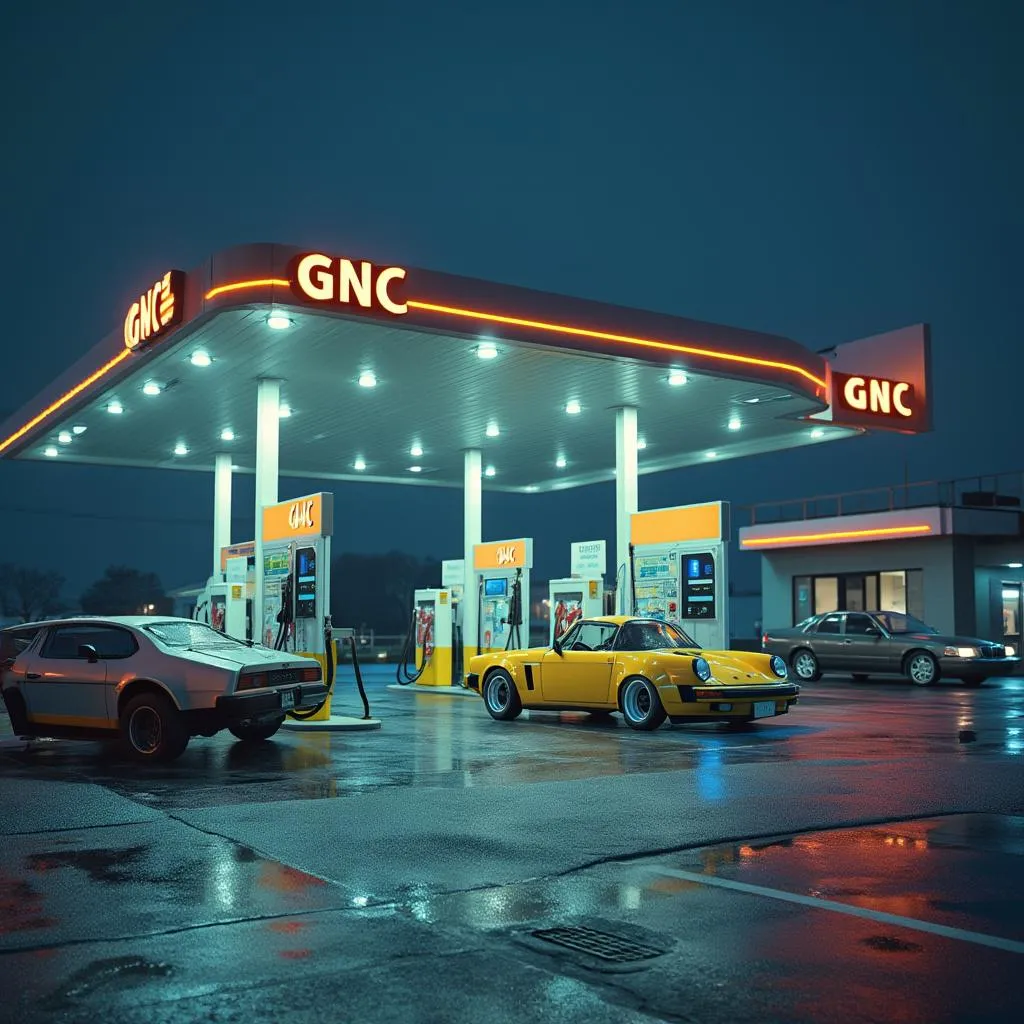 Estación de GNC con autos cargando
