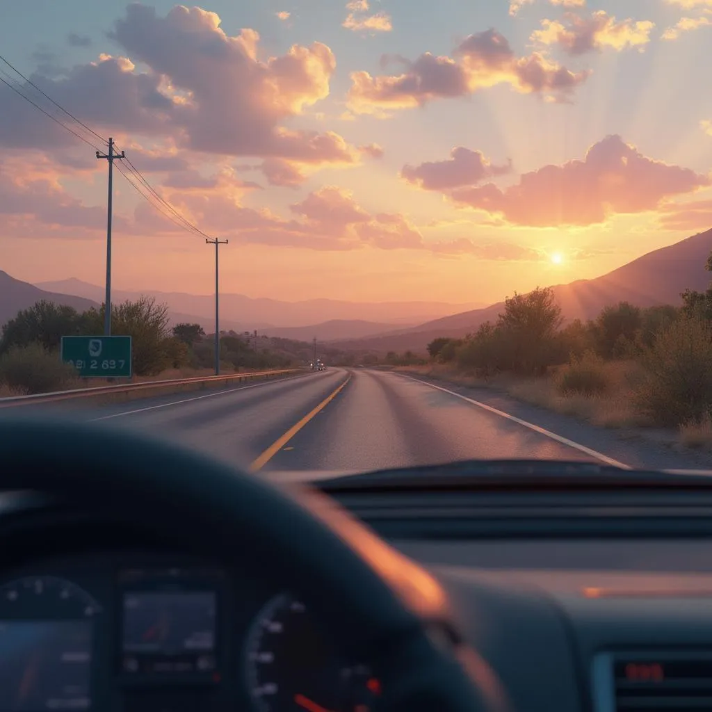 Auto conduciendo en una ruta escénica